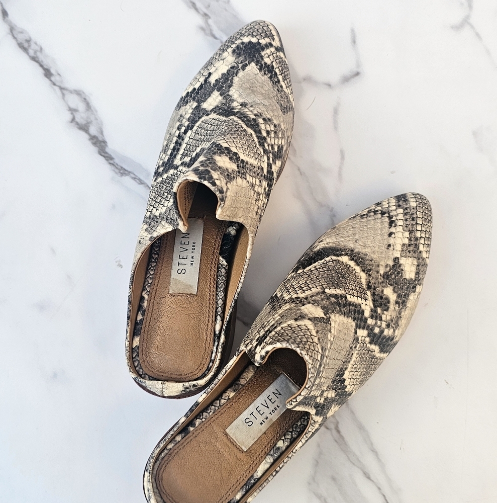 Steven by Steve Madden Women's Pointed Toe Snakeskin Block Heel Mules Sz 6.5 - Picture 3 of 5